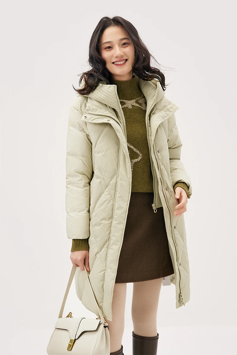 Design Hood Long  Jackets for Women  90%  White Duck Down  High Street  Winter  Parkas  Adjustable Waist  Zipper  Coats