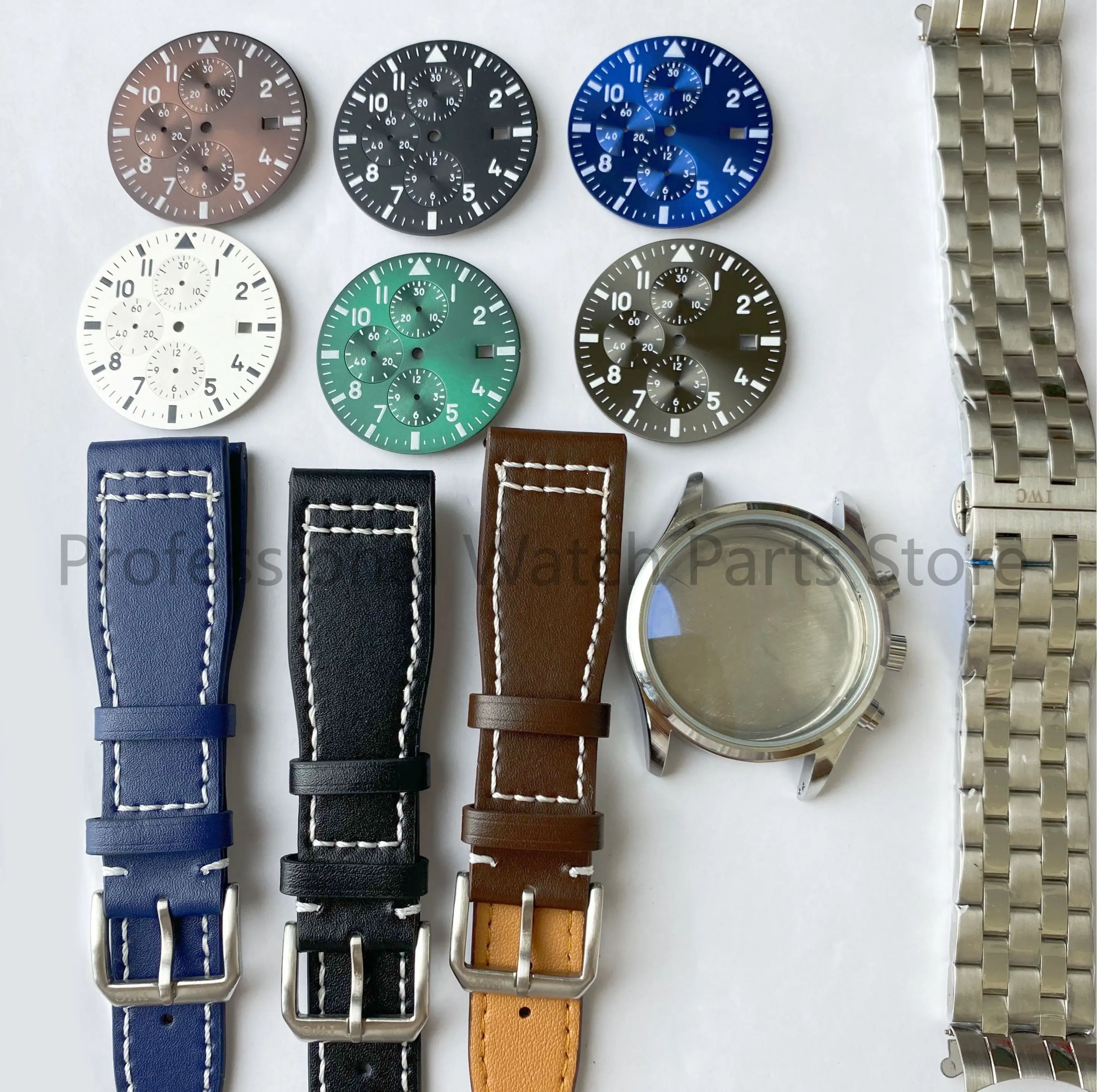 41mm Watch Accessories Set Case+Dial+Hands+Stainless steel Strap Comes with Free Multifunctional Chronograph Quartz Movement Set