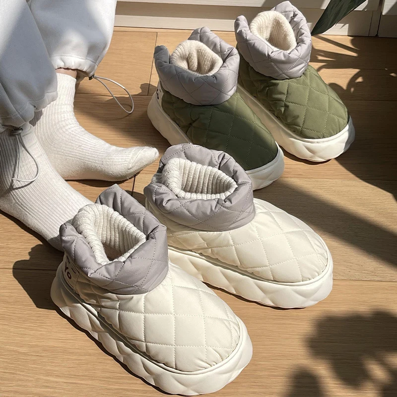 Женские Водонепроницаемые ботильоны на толстой подошве теплые плюшевые ботинки