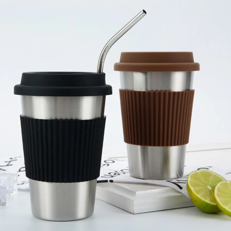 

4pcs/set Coffee Cup With Silicone Lids Non-slip Anti-scalding SleevesTravel Water Cup Coffee Mugs Drinkware