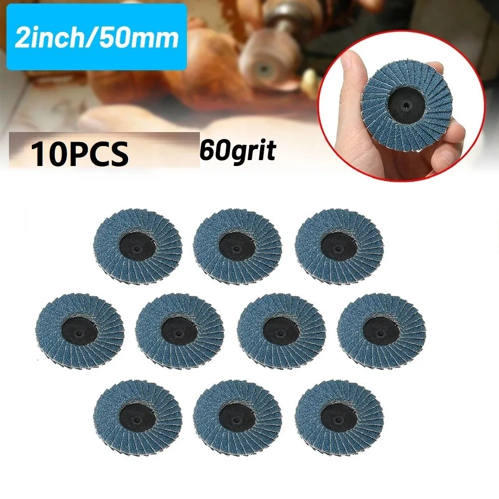 

10PCS 2Inch50mm 60grit Flap Sanding Disc Wheel Polishing Grinding Rust Removing Power Tool Wood Plastic Blue Grinding Wheel