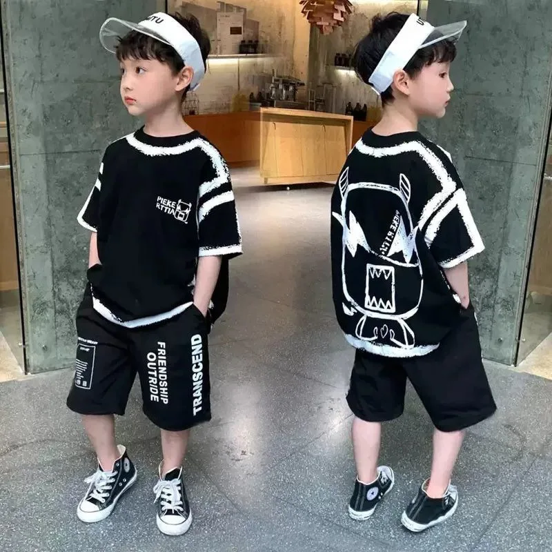

Baby Boys Summer Clothing Black White Sports Sets Cotton T Shirt+Short Pants 2pcs Suits Kids Clothes 4 5 6 7 8 10 11 12 Years