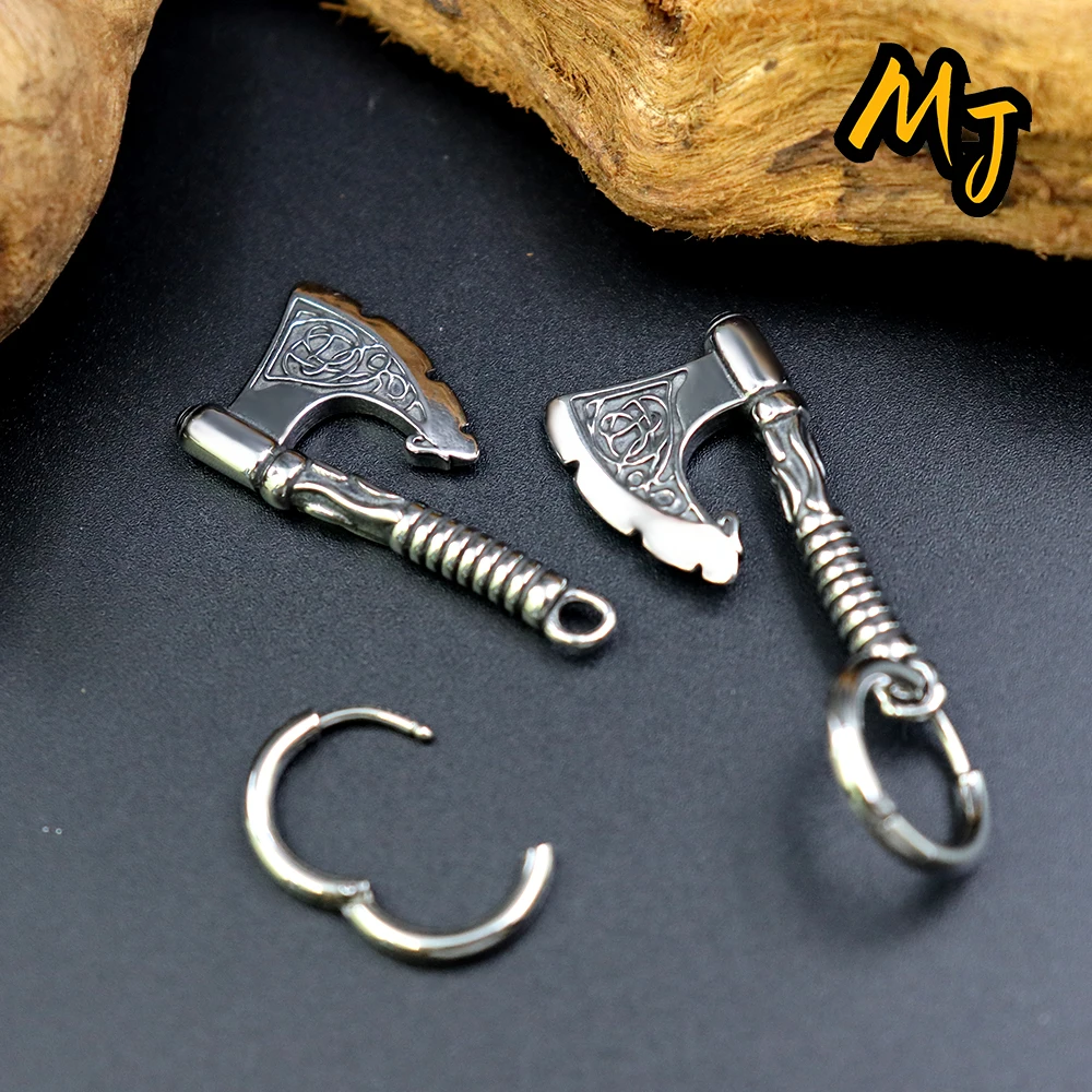 Nordic Vikings Retro Axe Earrings Punk Rock Hiphop Style Men Women High Quality Titanium Gothic Steel Fashion Ear Jewelry