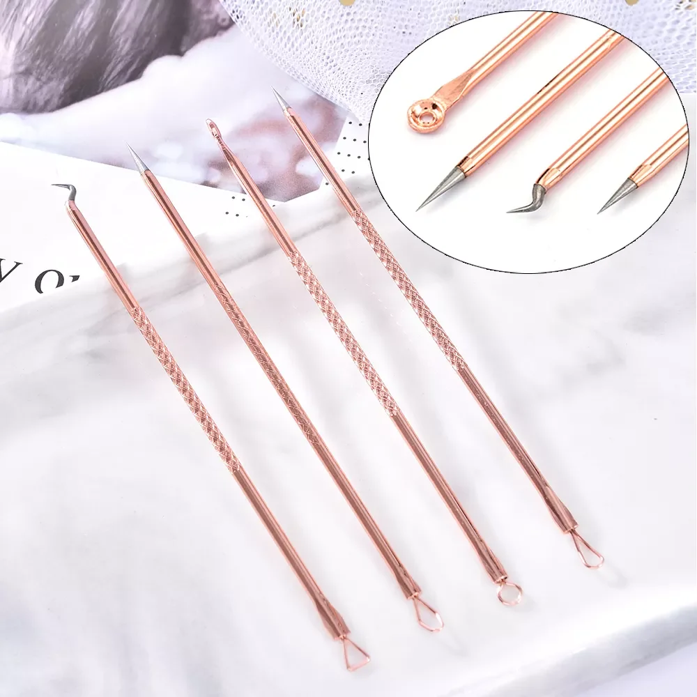 

4Pcs/Set Stainless Steel Acne Blackhead Comedone Black Spot Pimple Blemish Remover Skin Care Treatment Pore Cleanser Needle Hook