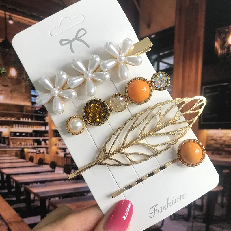 

2022 New Fashion Pearl Crystal Acrylic Hair Clips Set For Women Girls Retro Geometric Barrettes Hairpin Hair Accessories Jewelry