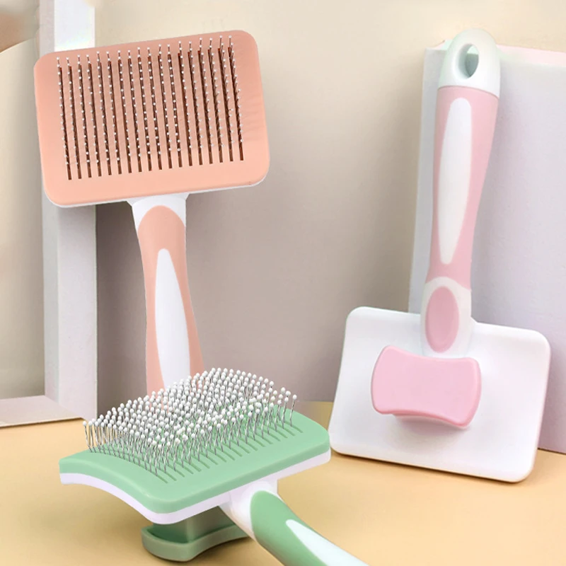 

Расческа для домашних животных, кошек, собак, самоочищающаяся щетка для нарезки, щетка для кошек и собак, удаление спутанных волос, массажна...