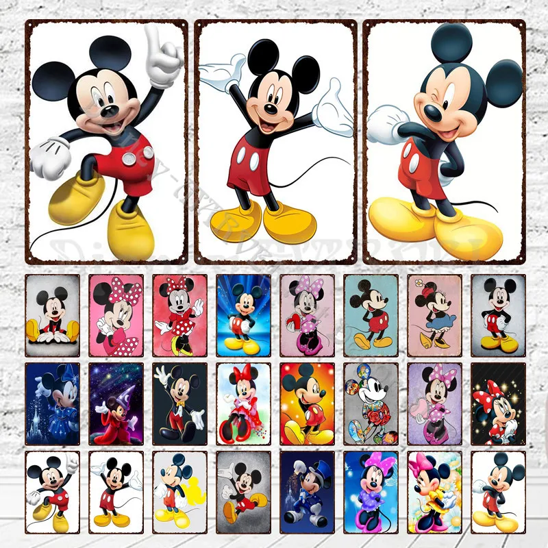 

Disney Mickey Mouse Metal Sign Minnie Mouse Tin Plaque Classic Cartoon Wall Sticker Donald Duck Tinplate for Kids Room Bar Decor