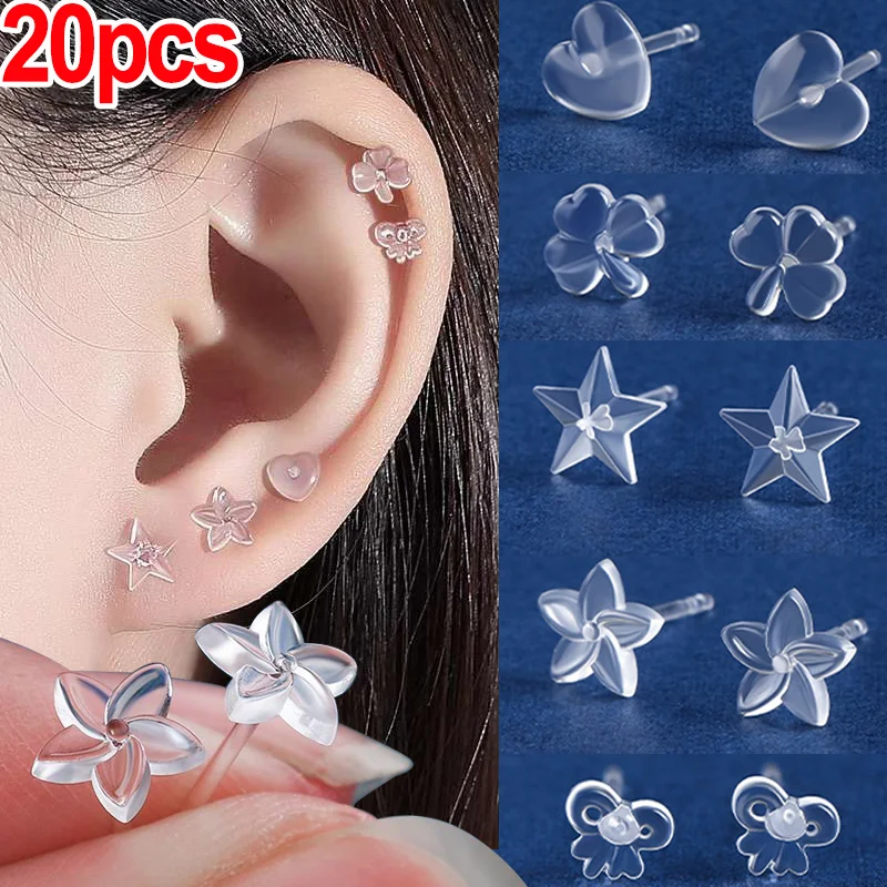 

20PCS Transparent Ear Stick Anti Allergy Mini Resin Ear Studs Plastic Earhole Maintenance Needling Jewelry Earrings Women Men