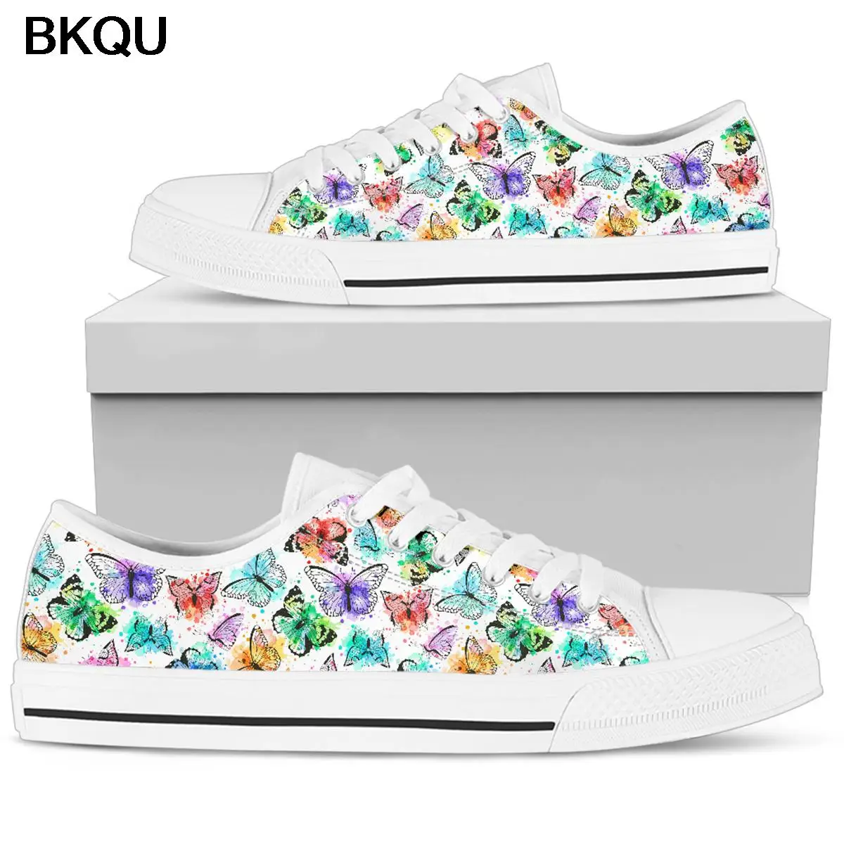 

Женские кроссовки bkicute 2022, на плоской подошве, разноцветные, с бабочками, на шнуровке, 45/46,