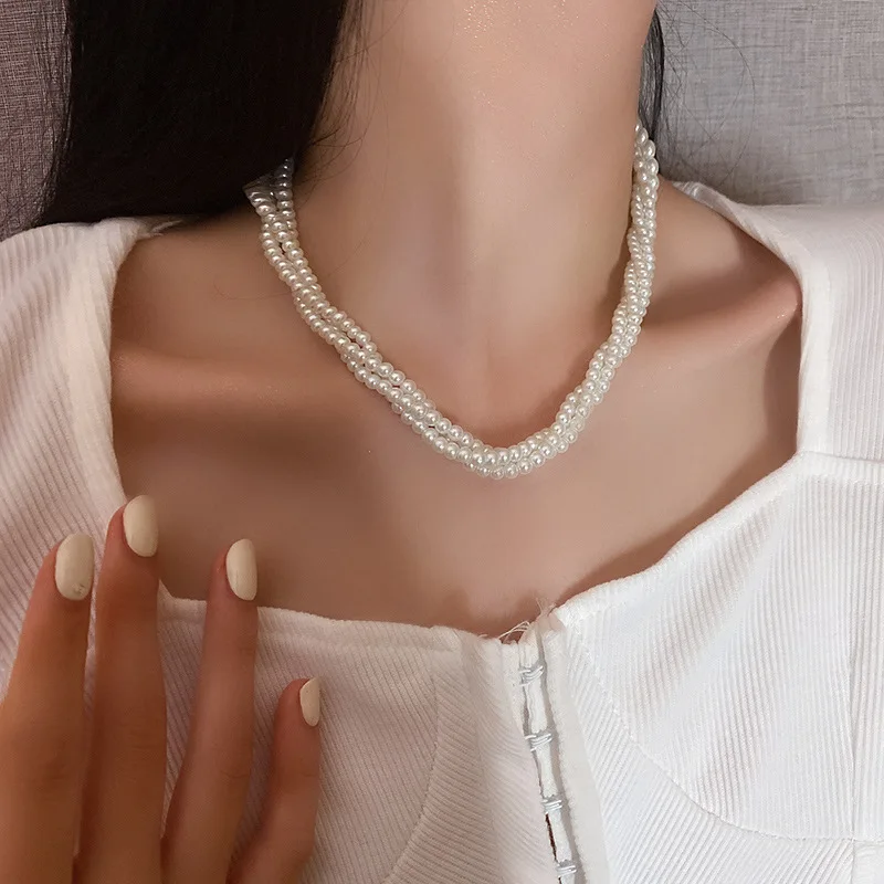 

Elegant Multilayer Imitation Pearl Necklace For Women Fashion Simple Party Wedding Statement Clavicle Chain Choker Jewelry Gift