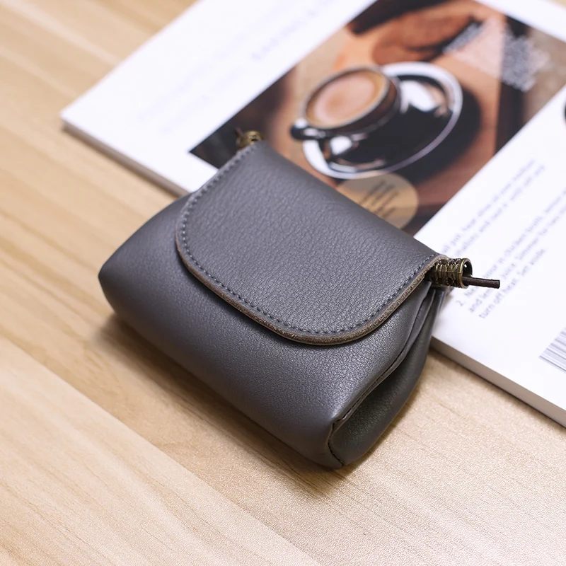 

Retro handmade top layer soft leather solid color short mini coin purse card bag small wallet storage bag red envelope