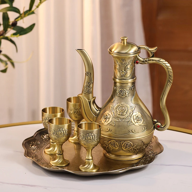 

Metallic Liquor Jug Bar Sets Home High-end Vintage Nostalgic Antique Generation Creative Bronze Jug Wedding Classical Decoration