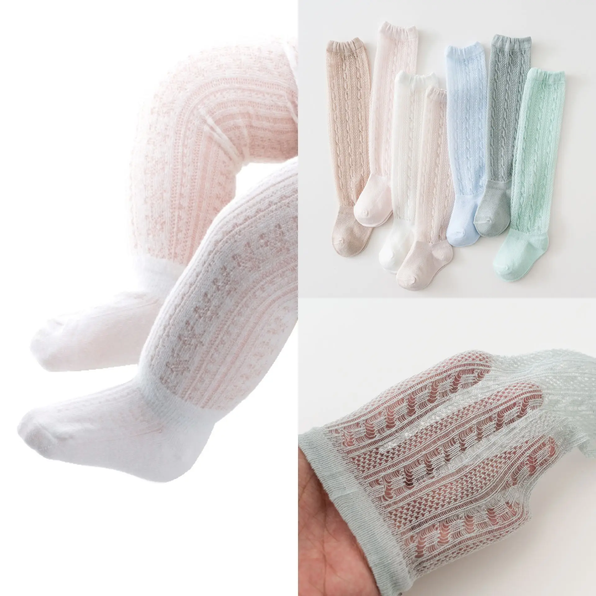 

3 Pair/lot newborn baby summer Socks soft cotton hollow out long socks over the knee kids super thin mesh girls princess socken