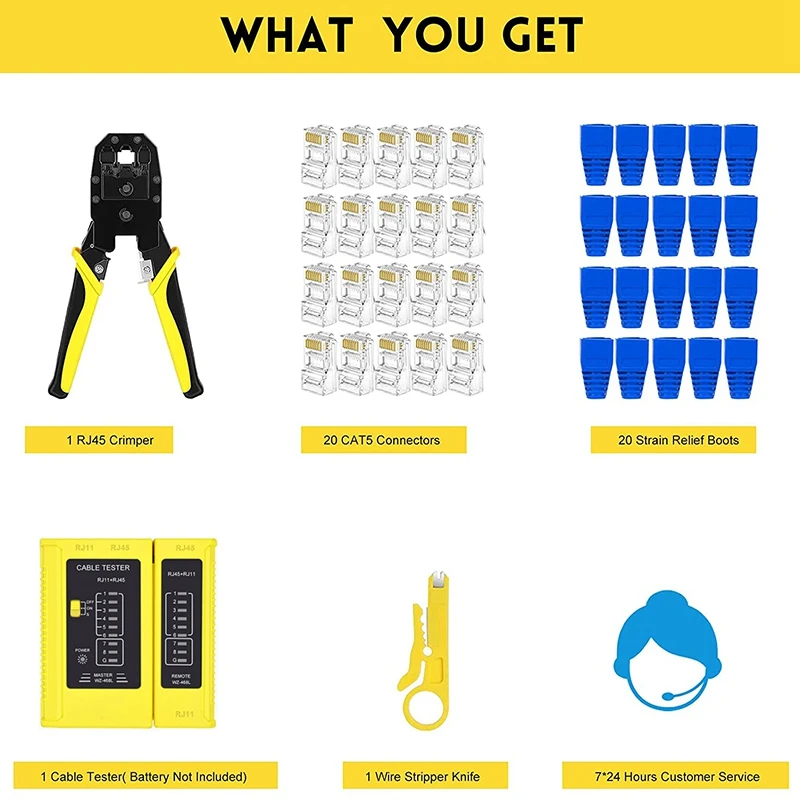 Обжимные инструменты RJ45 комплект из 20 разъемов Cat5 натяжных сапог 1