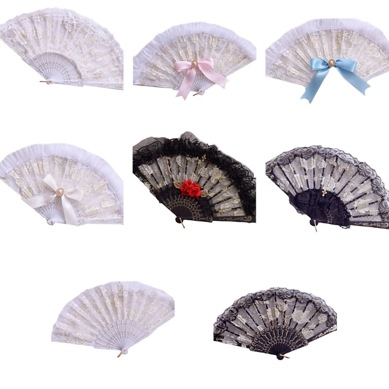 

Elegant Vintage Retro Flower Rose Lace Handheld Chinese Folding Fan for Dancing