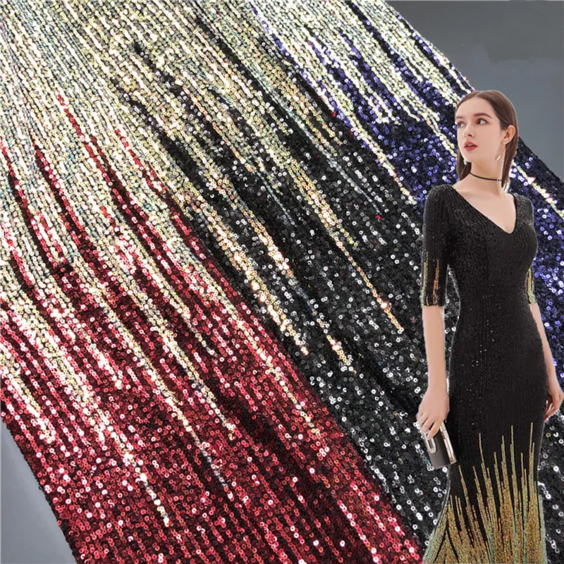 

Блестящая градиентная ткань с блестками, блестящая стрейчевая сетчатая ткань для женских вечерних свадебных платьев, материал одежды от пр...