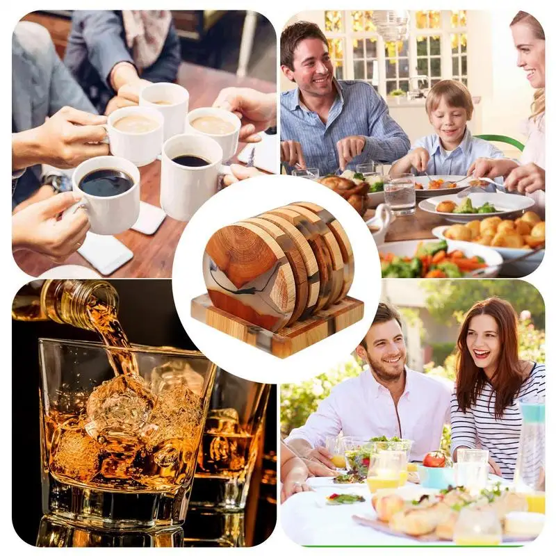 Набор из 6 деревянных подставок настольные подставки для чашек смолы