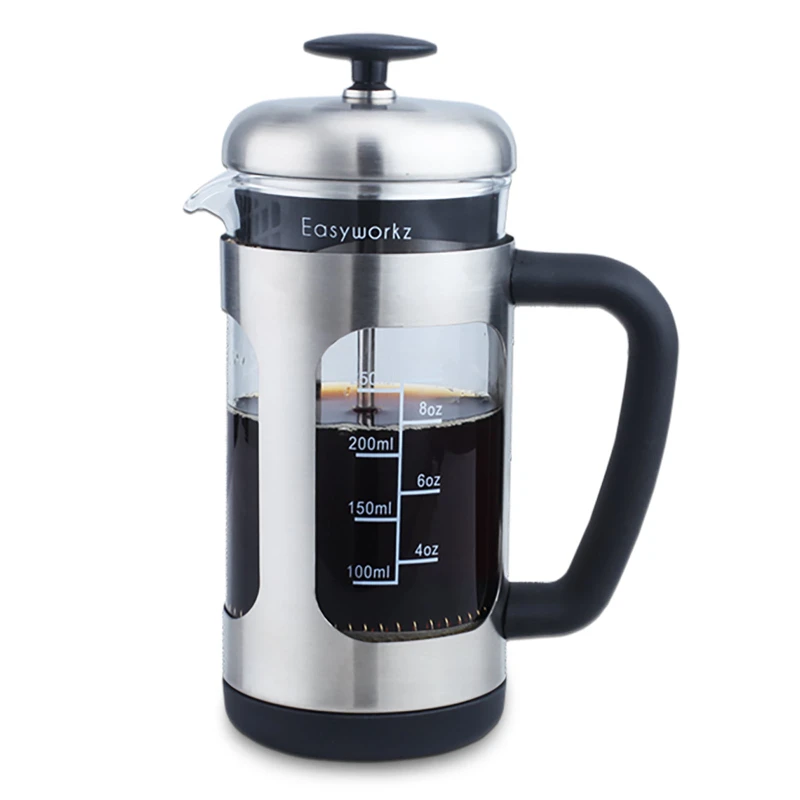 

Stainless Steel French Press 12 oz Coffee Tea Maker with Borosilicate Glass, Soft Grip Handle