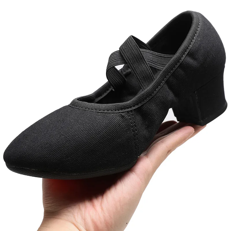 

SUN LISA Women's Lady's Girl's Teacher's Dancing Shoes Soft Pointe Ballet Jazz Dance Shoes Canvas Chunky Heel