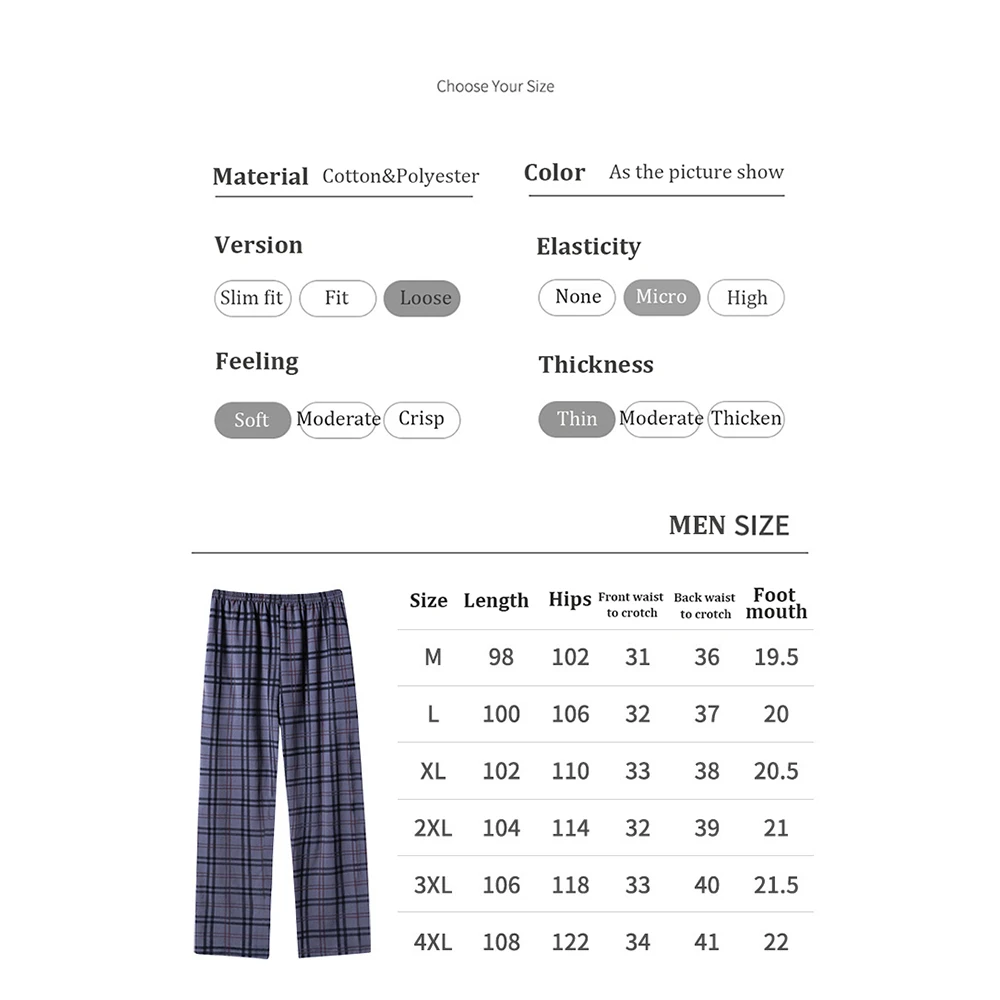 Autumn Fashion Plaid Pajama Pants Sport Casual Elastic Waist Men's Pajamas for Men 4XL Solid Loose Soft Long Pants Pijama Hombre