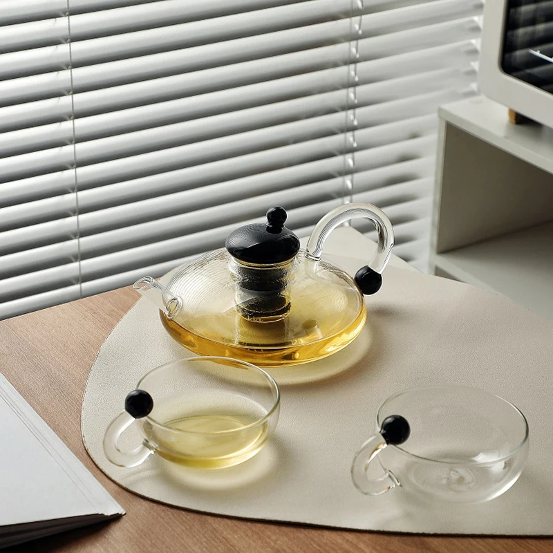 

Clear Glass Teapot Kitchen Teacup Set Heat Resistant Borosilicate Glass Kettle Home Modern Drinkware Coffee Cup Juice Water Jug