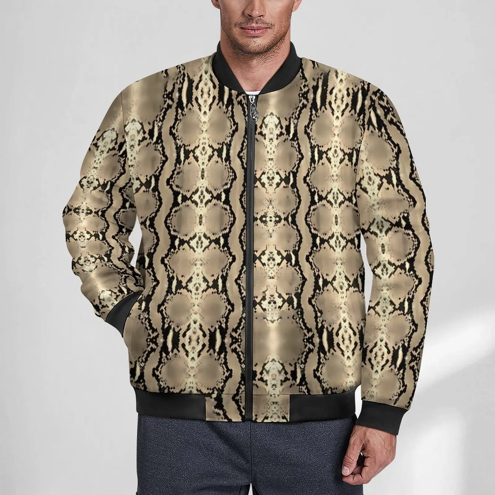 

Gold Snakeskin Jackets Trendy Animal Print Zipper Autumn Coats Male Trendy Casual Jacket Graphic Classic Oversize Windbreak Gift