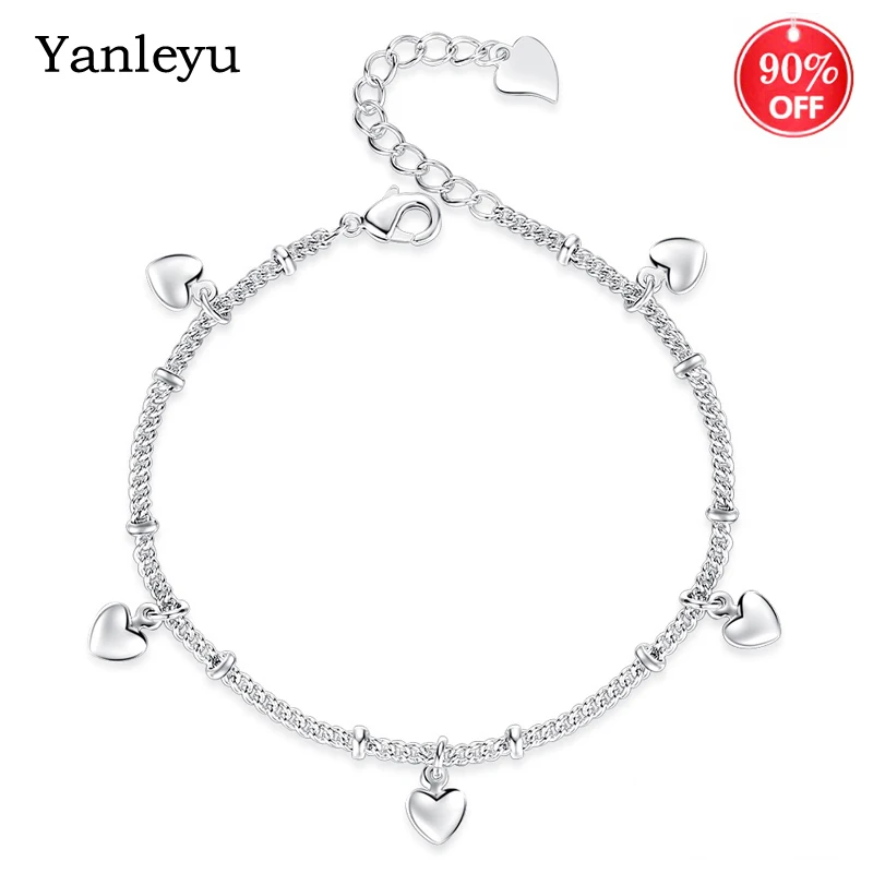 

Yanleyu Original Silver Color Simple Handmade Heart Charms Bracelet Fashion Jewelry For Women Anniversary Birthday Gift B266