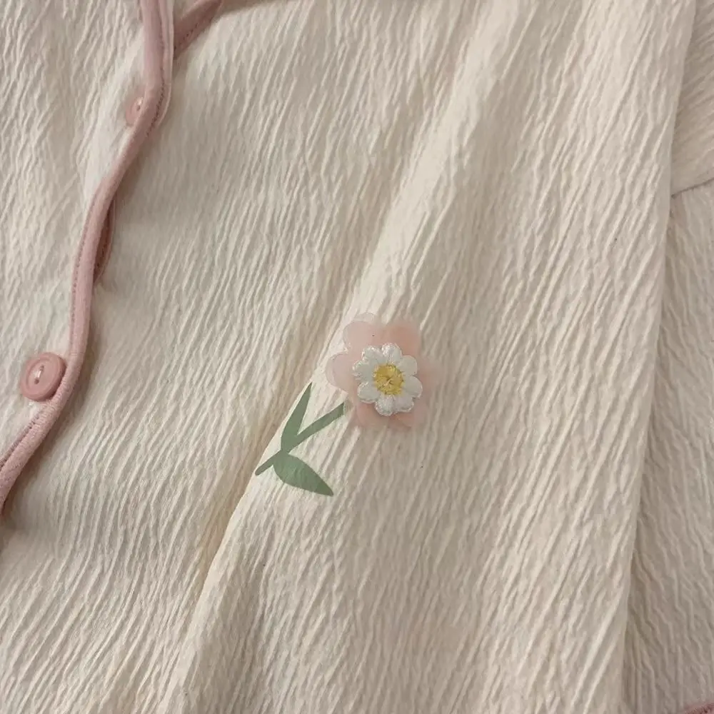 1 Hua Hua Pajamas Women's Summer Three Piece Set Cotton Short Sleeve Spring and Autumn Home Furnishing Set