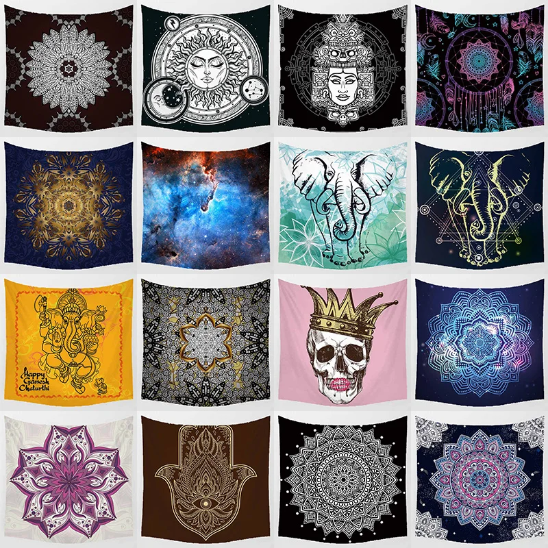 

Awesome nebula in deep space wall art tapestry skull moon night Indian floral background wall decor square wall hanging tapestry