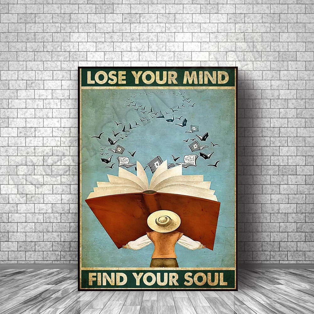 

Love Reading Book Poster, Lose Your Mind Find Your Soul Vintage Poster, Bookworm Gifts, Book Lovers Poster, Reading Wall Art