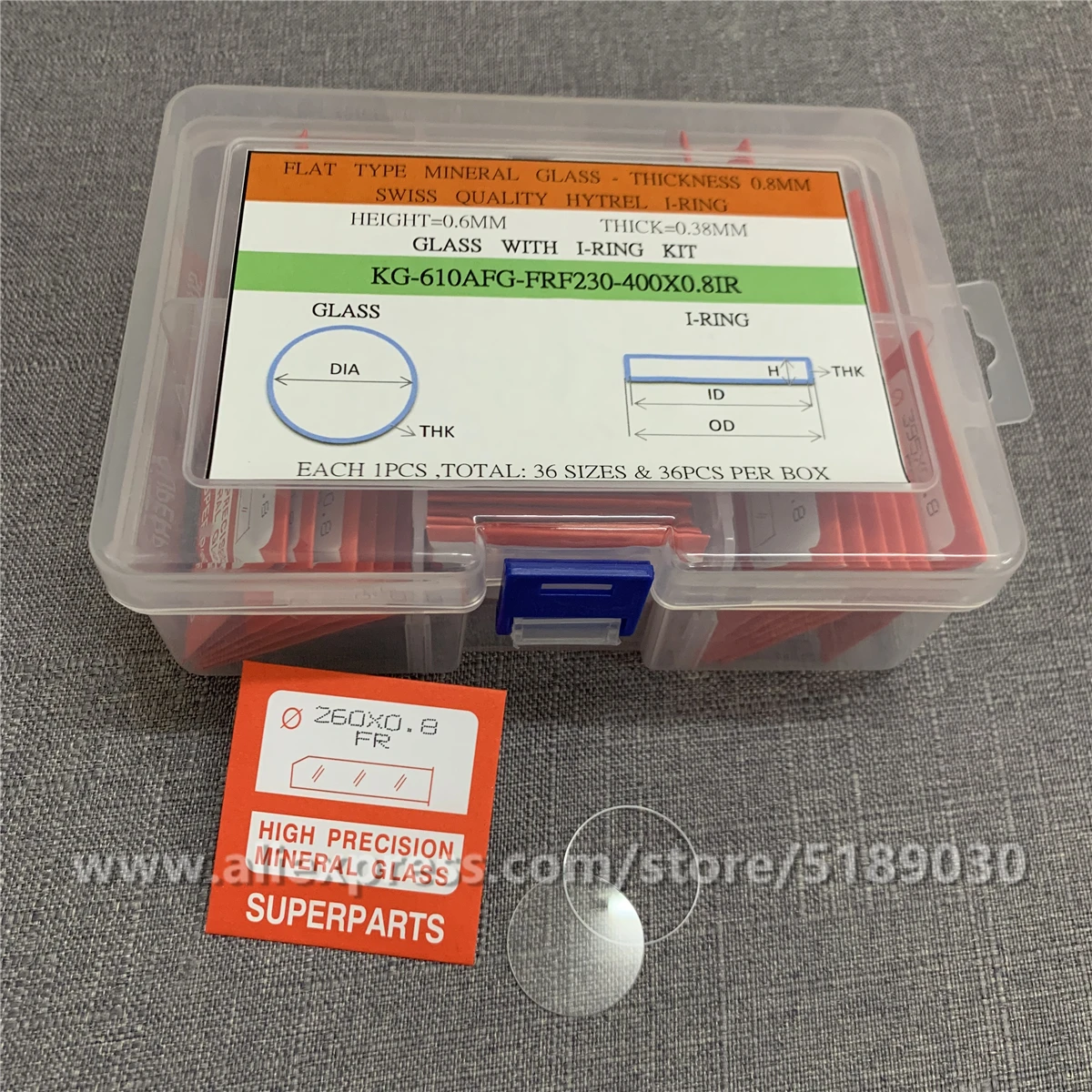 

Free Shipping 36 pcs best Quality Flat Type Mineral Glass with Gasket 23~40mm Size