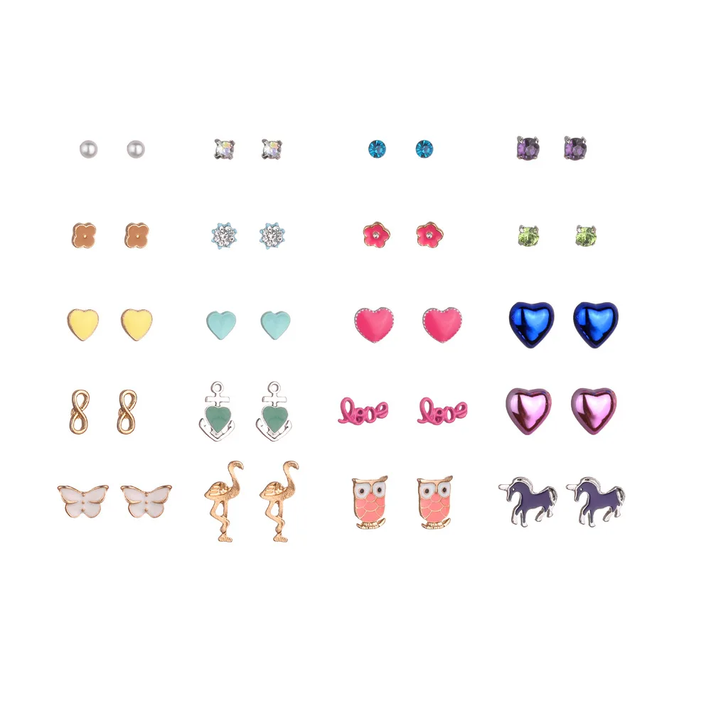 

Simple Mixed Styles Cute Pearls Crystals Flamingo Unicorn Girls Stud Earrings Set Jewelry for Women Fashion Xmas Jewelry