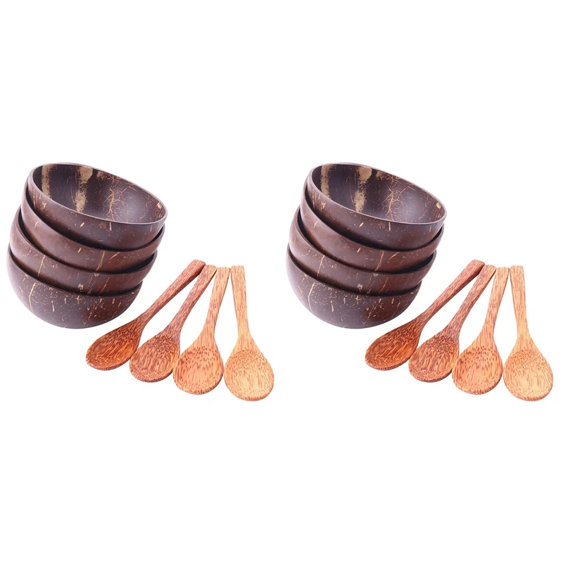 

Coconut Bowls Spoon Set,8 Bowls 8 Spoons,Gift For Vegans,Salad Fruit Snack Bowl For Kitchen,Dining And Decoration