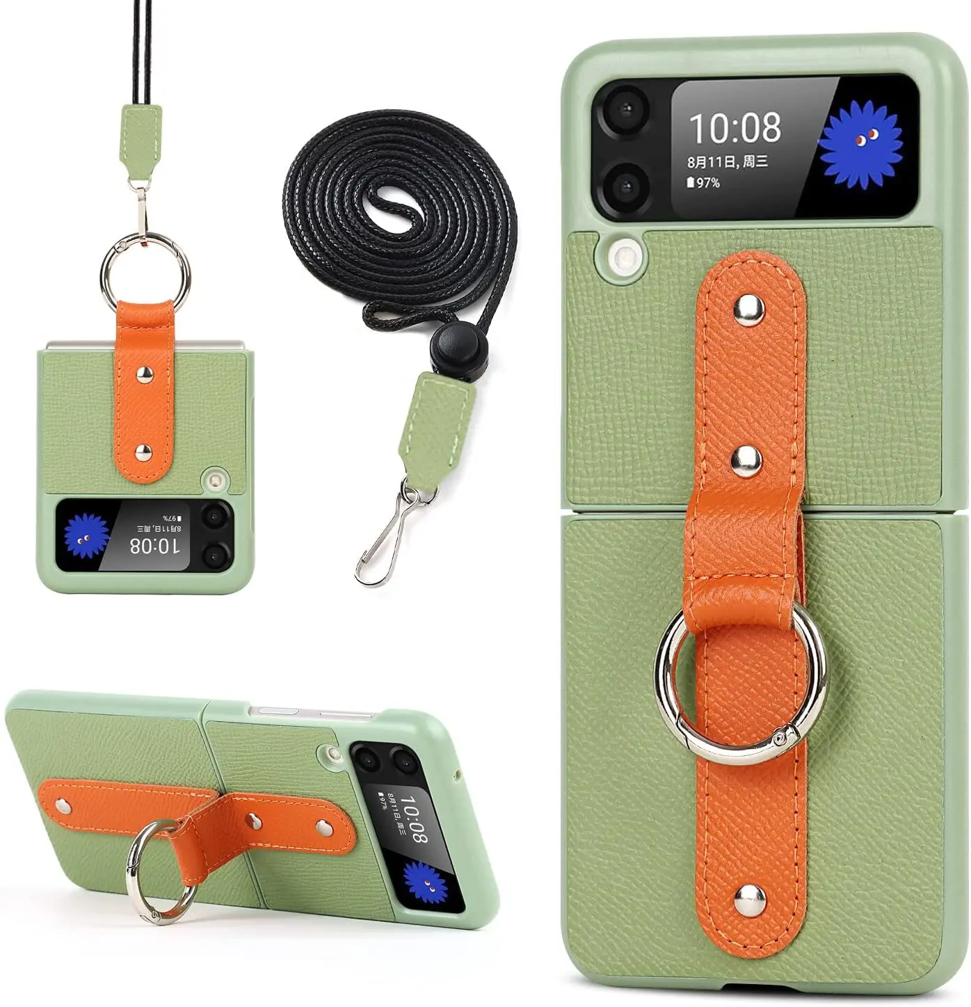 

Чехлы для Samsung Galaxy Z с откидной крышкой, роскошный противоударный чехол из натуральной кожи с кольцом-подставкой для Galaxy Z Flip3, чехол zflip3