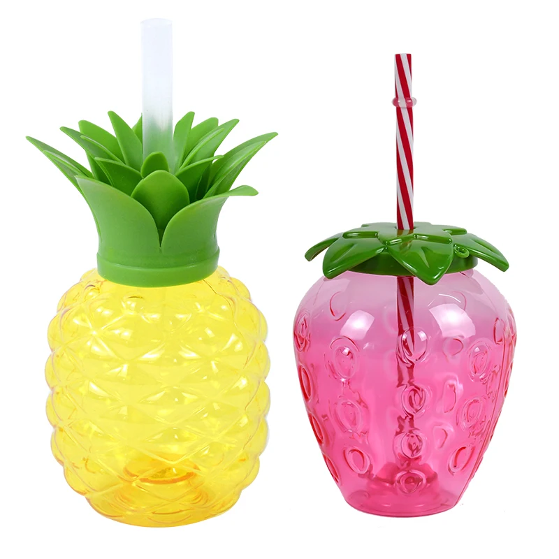 

Pineapple Strawberry Plastic Drinking Cup Hawaiian Tropical Party Decoration Summer Beach Wedding Birthday Party Straw Water Cup
