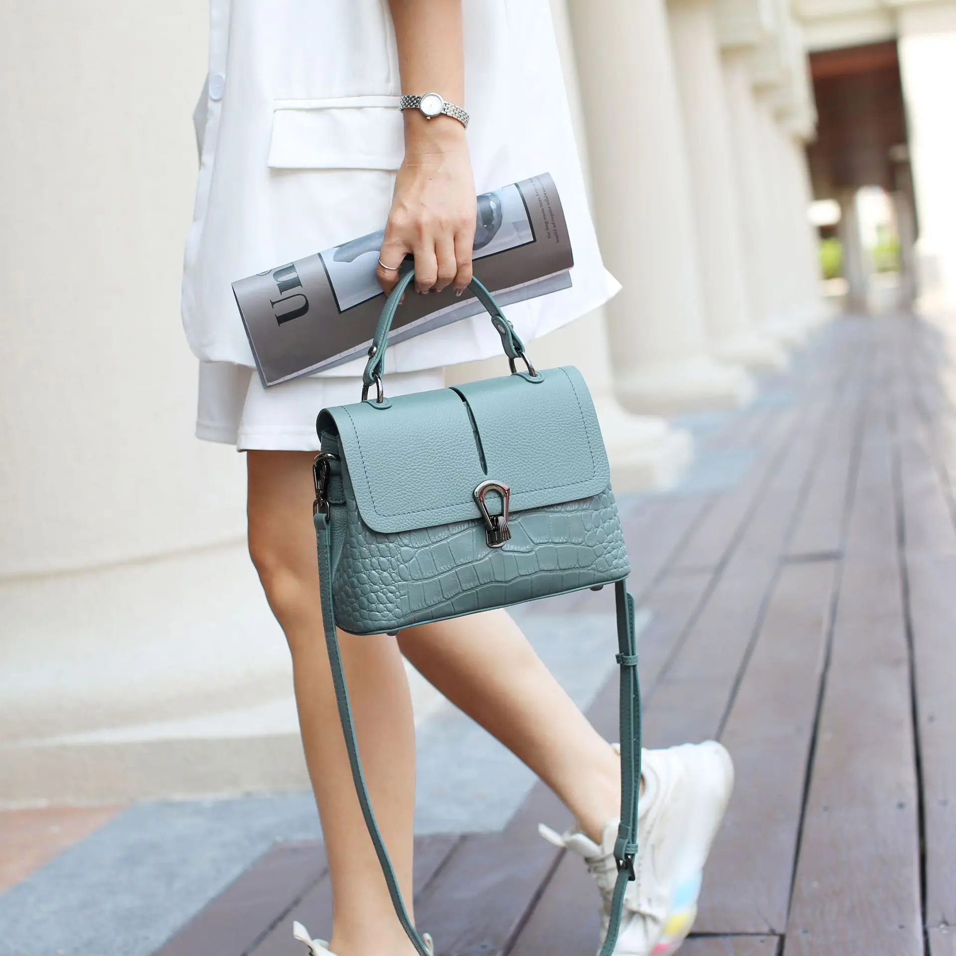 

Genuine Cow Leather Woman Square Messenger Bags 2022 Crossbody Luxury Handbags Lady Fashion Shoulder High Quality Casual Bag