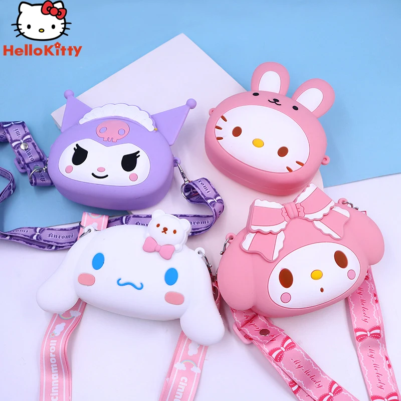 

Kawaii Sanrio Hello Kitty Kuromi My Meldoy Cartoon Silica Gel Portable Coin Purse Messenger Bag Shoulder Bags Princess Bag