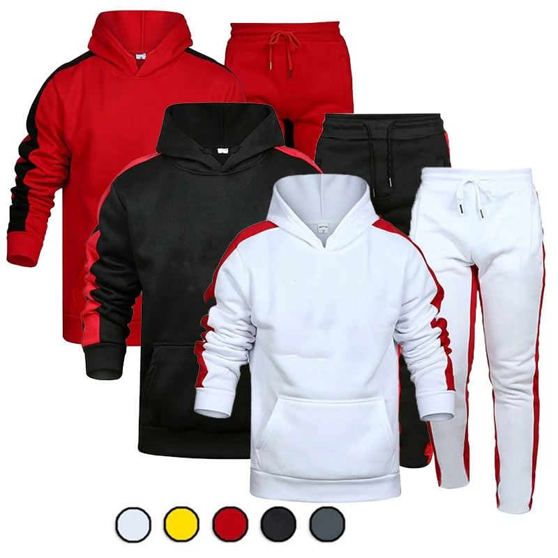 

New men's striped Sportswear Solid cotton Hoodie/Sweatshirt+jogging drawstring sports pants set