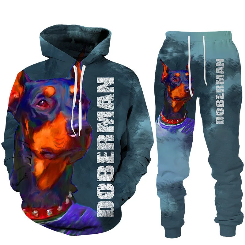 German Shepherd Hoodie SHEPHERD 3D Printed Men's Hoodie long pants Set Funny Men Tracksuit Animal Sweatshirt Trousers Sportswear