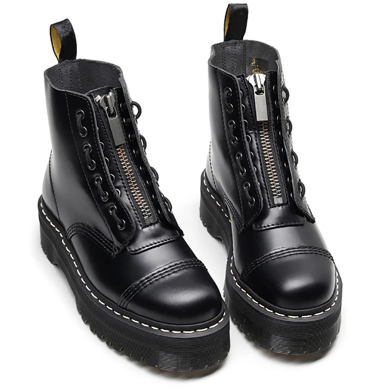 

Women Platform Boots Ladies Genuine Leather Combat Boot Female Motorcycle Zipper Winter Height Ankle Boots Zapatos Mujer Shoes
