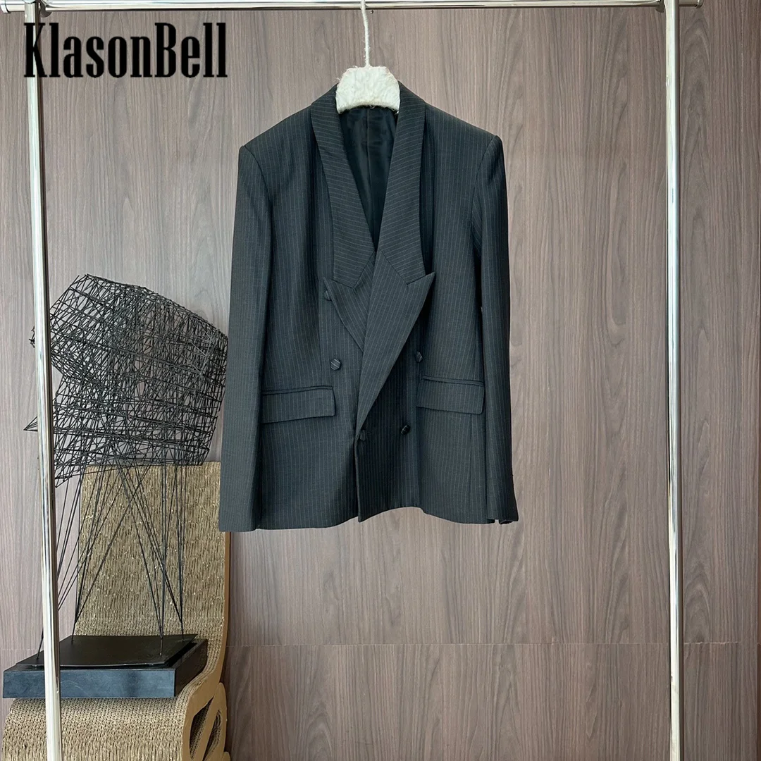 Женский двубортный блейзер в полоску KlasonBell подиумная одежда свободная куртка с