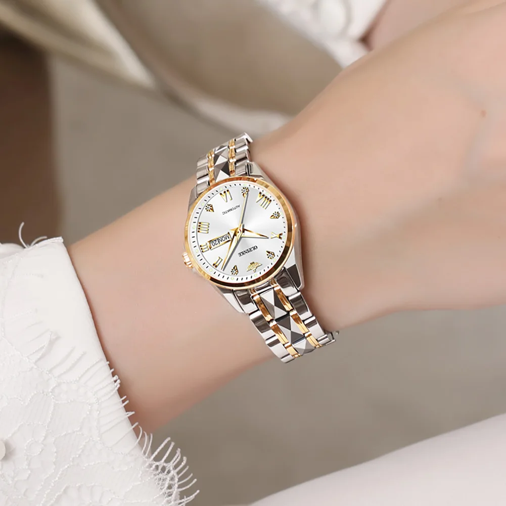 OUPINKE Classic Couple Watch Waterproof Luminous Sapphire Tungsten Steel Fashion Business Automatic Mechanical Couple Watch Set