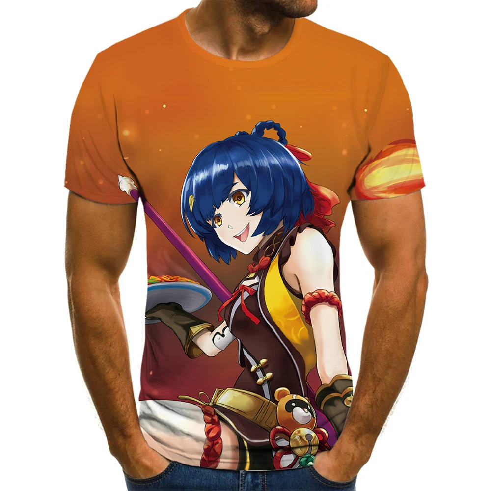 

2022 Best-selling Genshin Impact Men's 3D Printed Top Short Sleeve Kawaii Youthful Vitality Fashion T-Shirt