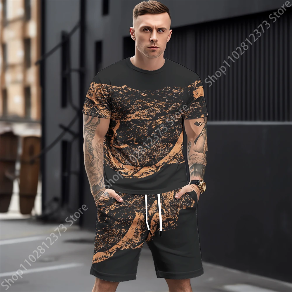 2023 Summer New Man Tracksuit Mens Casual Short Sleeve T Shirts Two Piece Sets Fashion 3D Retro Printing Streetwear Men Clothing