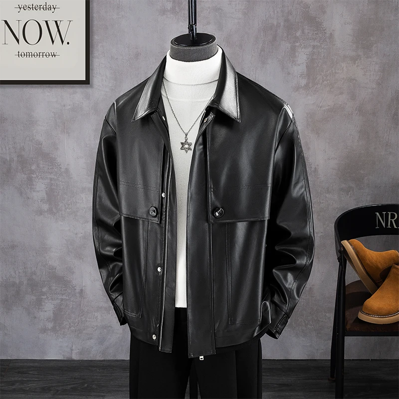 2024 Autumn and Winter New PU Leather Short Coat Men's Leather jacket Fashion Man Outerwear Pu Shuai High Sense Men's...