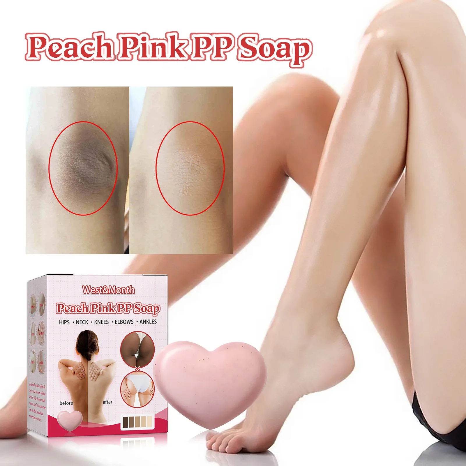 

Sdattor PP Soap Peach Pink Whitening Handmade Soap Bleaching Buttock Private Skin Care Cleaning Oil Control Bath Shower Body Scr