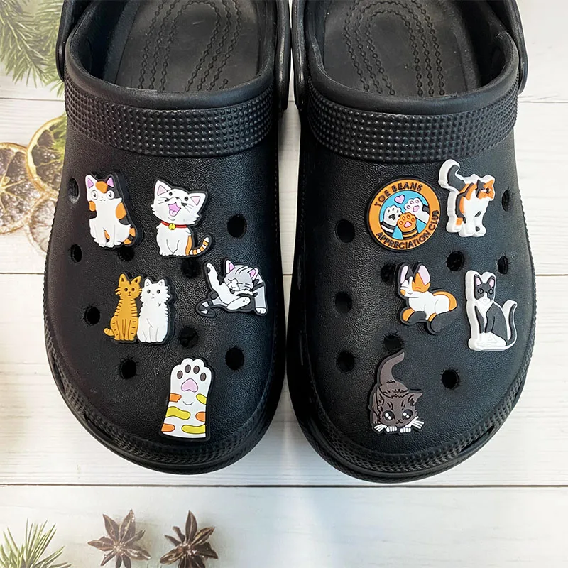 10Pcs Cute and unique Cat shoe charms PVC shoe accessories Garden shoe decorations for Croc charms jibz Buckle Unisex Gifts