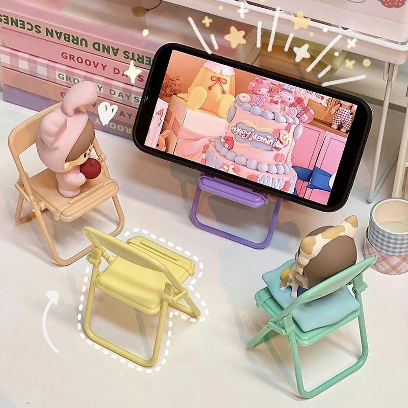 

4Pcs Mini Chair 1:8 6 Dollhouse Miniature Items Chair Plastic Folding Armchair Furniture Doll House Decor Acc Phone Pad Support