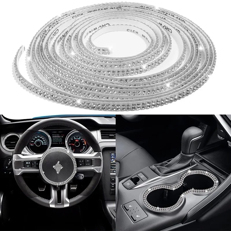 

5M Car Interior Exterior Decoration Strip DIY Self-adhesive Trim Rhinestones Strip Line Door Dashboard Decor Strip Stickers
