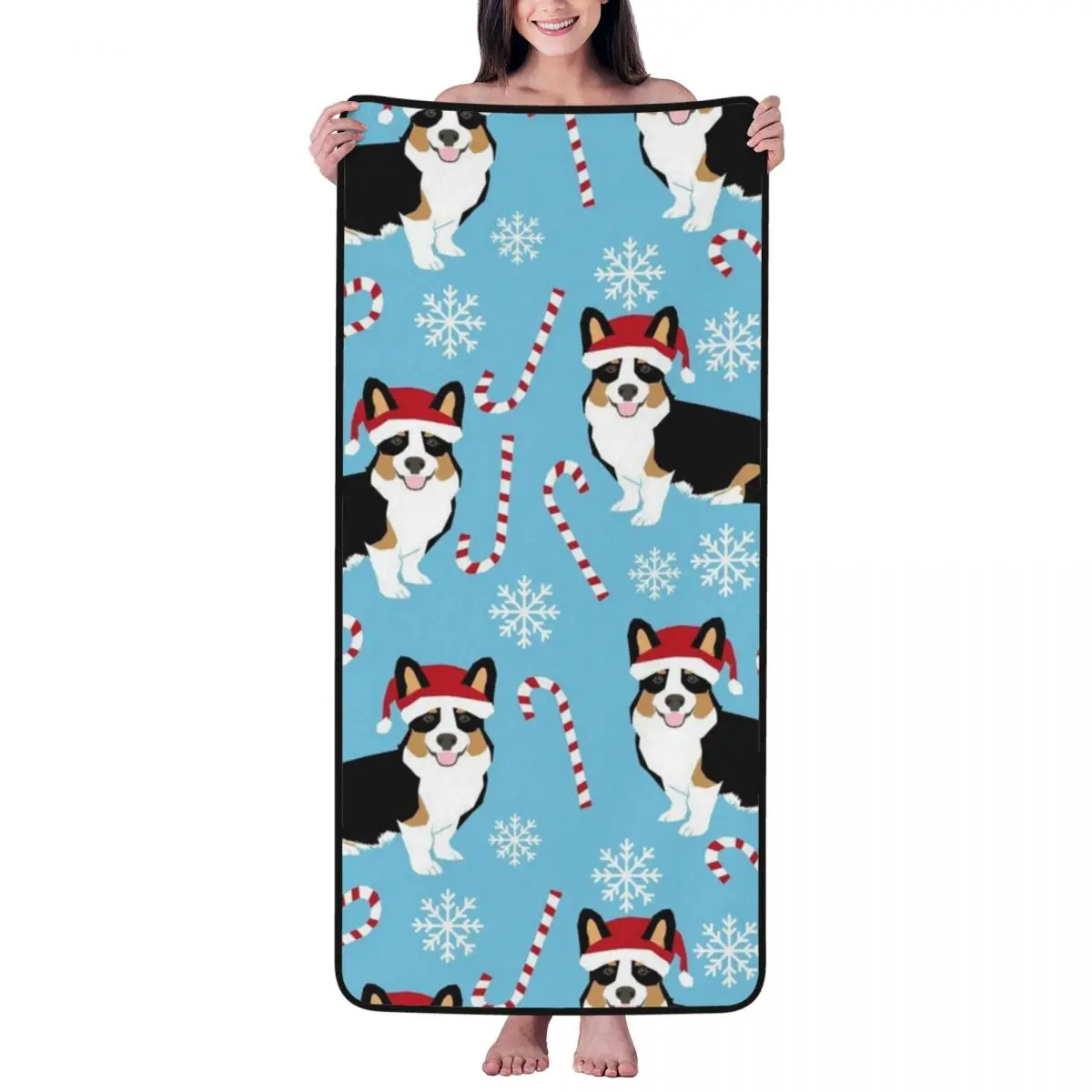 

Corgi Christmas Beach Towel for Adult Kids Microfiber Bath Towel Blanket for Camping Swim Pool Travel Beach Gym